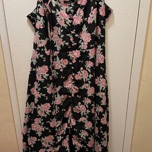 Boohoo Black Maxi Dress with Pink Rose Print